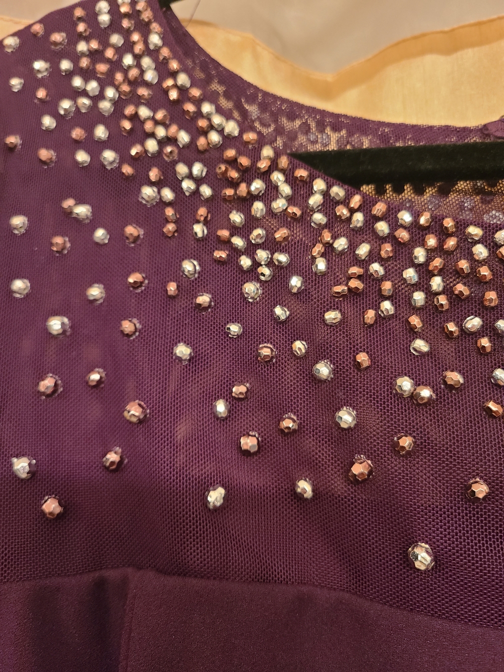 Alex Evenings Plum Beaded Illusion-Sleeve Cocktail Dress - Picture 5 of 11